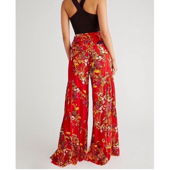 NWT Free People Floral Red Wide-Leg Pants - Picture 2 of 7
